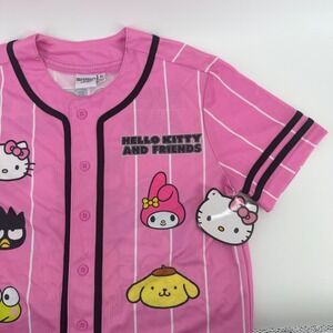 Sanrio Hello Kitty and Friends Pink Pinstripe Baseball Jersey Womens XS New